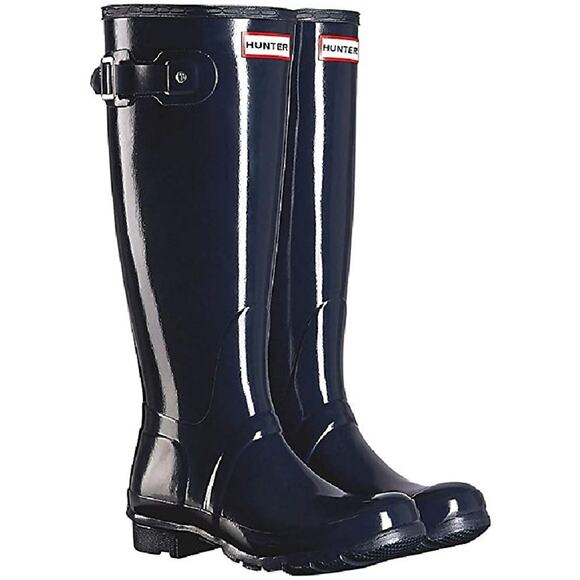 HUNTER Women's 7 Melody Blue Gloss Original Back Adjustable Rain Boots LB5-27 - Picture 1 of 7
